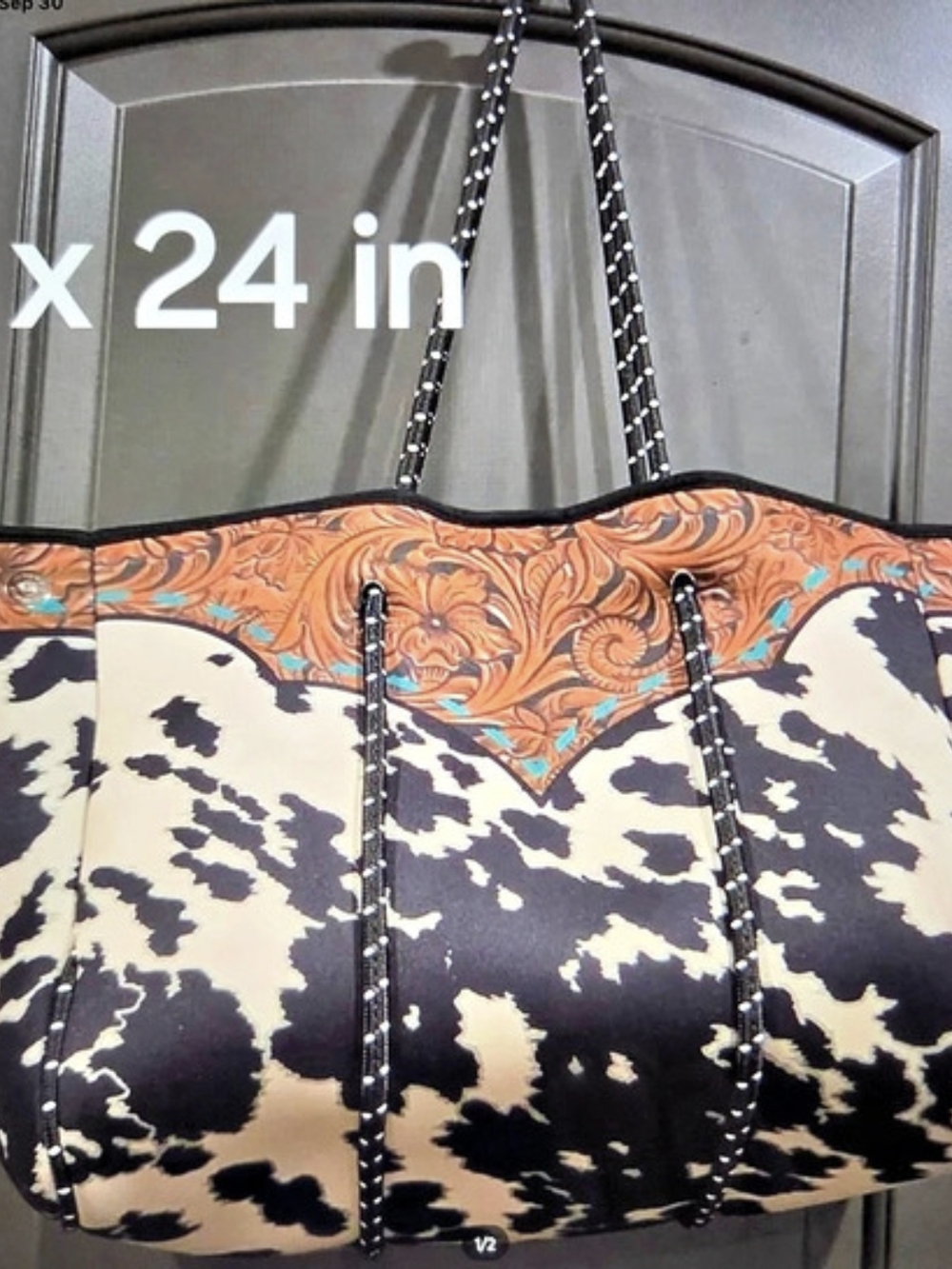 Animal Print Tote Black & Cream Like New Neoprene